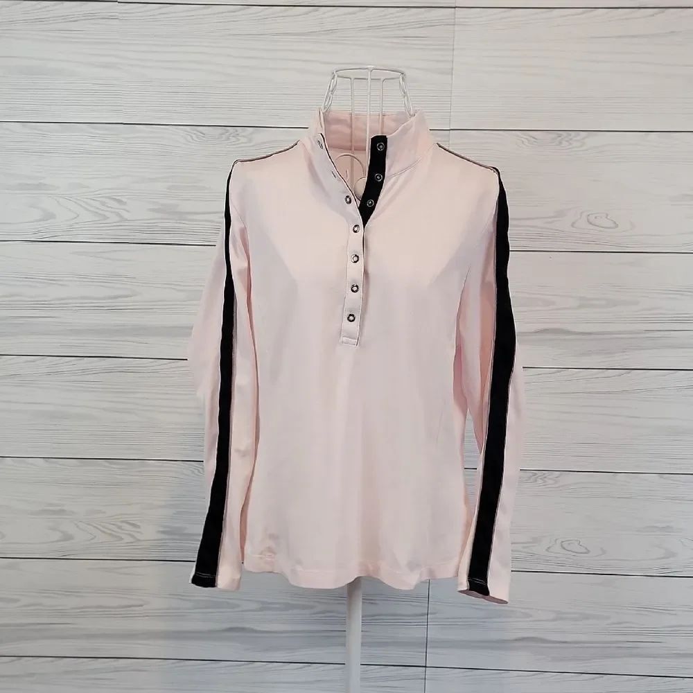Tail Performance Wear Pink Long Sleeve Popover with Black Stripe Womens Size M